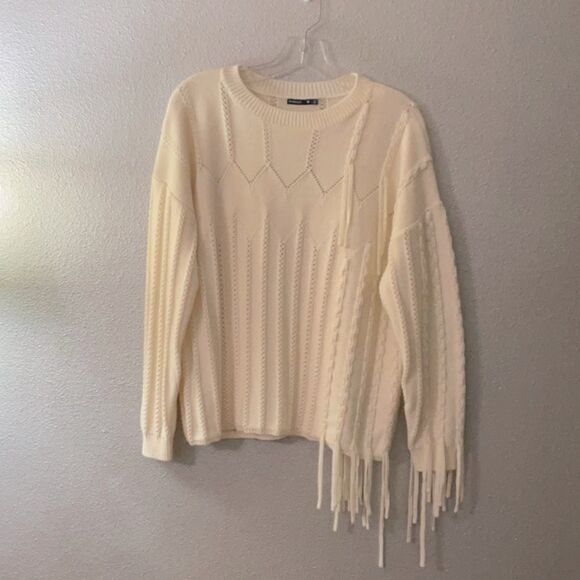 BROADCAST sweater asymmetrically fringed crewneck long sleeve wool blend women S - Picture 10 of 10